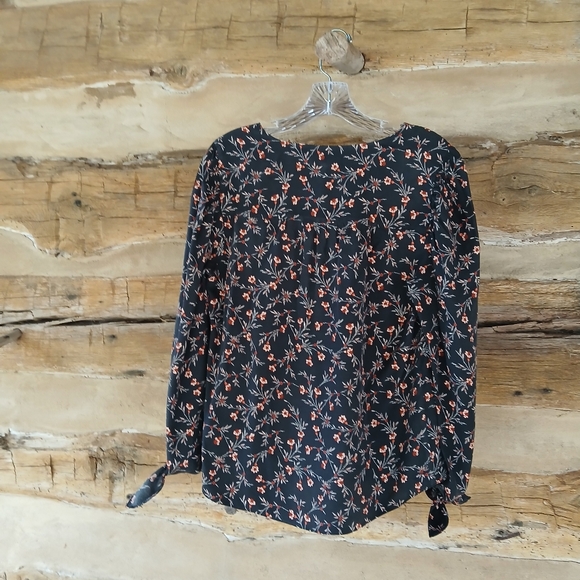 Rebecca Taylor Lia Black Floral Silk Blend Blouse Size 10 - Picture 5 of 9